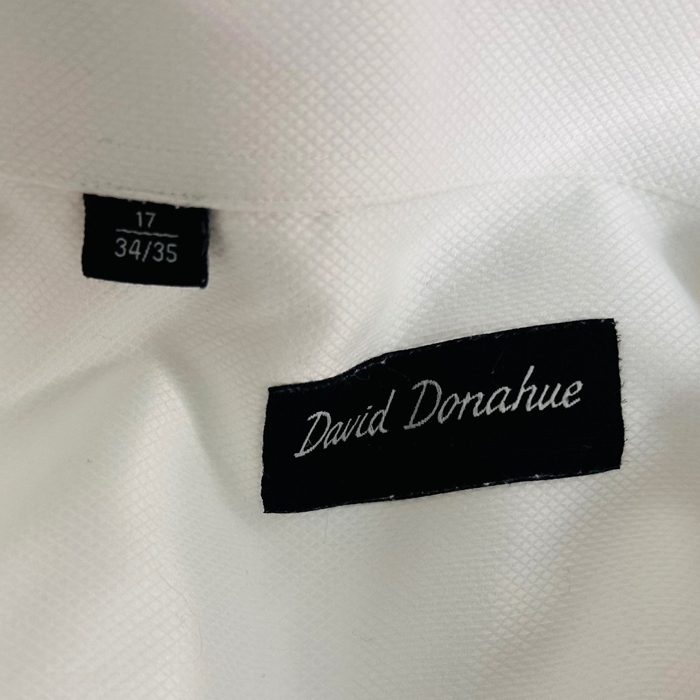 David Donahue 17 34/35 Regular Fit Dress Shirt All White French Cuff Formal Mens - Picture 3 of 8